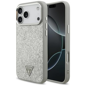 Guess Glitter Triangle Logo MagSafe Phone Case Cover iPhone 17 Pro Max - silver