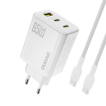 Dudao A29C 65W GaN Wall Charger + USB-C Cable - White