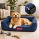 Soft Corduroy Dog and Cat Bed with Non-Slip Bottom, Blue, Size L (84x65 cm)