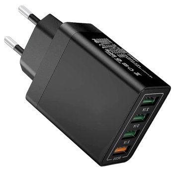 Fast Wall Charger 4-Port USB with Quick Charge 3.0, Black