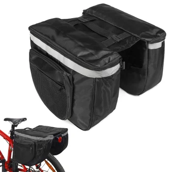 Large Bicycle Rear Rack Bag, 2 Compartments, 28L, Black