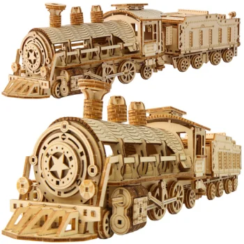Kruzzel 3D Wooden Puzzle Steam Locomotive with Tender, 282 Pieces