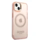 Guess GUHMP14MHTCMP Gold Outline Translucent MagSafe Case for iPhone 14 Plus (Pink)