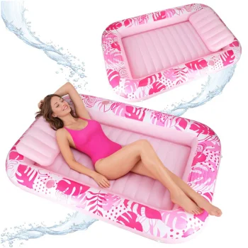 Inflatable Pool Lounger Floating Mattress with Pillow 175cm, Pink