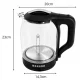 Electric Kettle, Glass, 1500W, 2L, with LED Illumination, Black