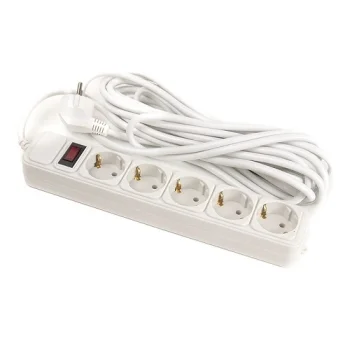 Extension Cord 7m, 5 Sockets, with Switch, White