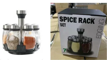 Rotating Spice Rack Set with 6 Jars, Black/Silver
