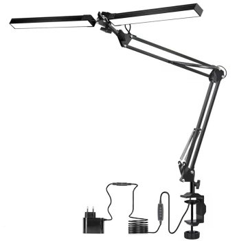 Adjustable LED Desk Lamp 24W with Clamp and Swing Arm, Black