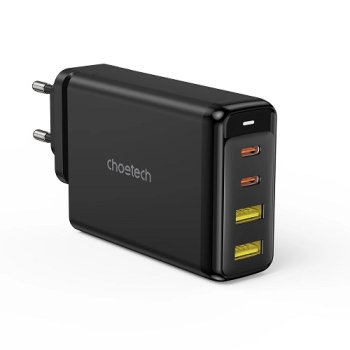 CHOETECH GaN Wall Charger 140W with 2x USB-C and 2x USB-A Black