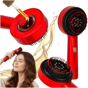 Electric Scalp Massager Brush and Oil Applicator with Infrared Light, USB, Red