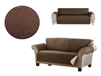 Reversible Quilted Sofa Cover, 240x165 cm, Brown/Cream