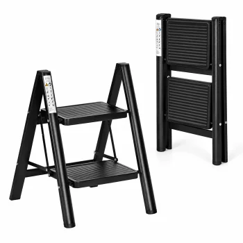 ModernHome 2-Step Folding Steel Ladder with Lock, Black