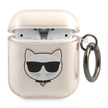 Karl Lagerfeld Glitter Choupette dėklas AirPods 1 / 2 ausinėms, auksinis