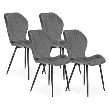 Set of 4 Modern Upholstered Dining Chairs ModernHome Velvet Accent, Grey