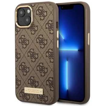 Guess 4G Logo Plate MagSafe Case for Apple iPhone 14 Plus, Brown