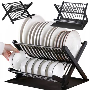Two-Tier Dish Drainer with Tray, Foldable