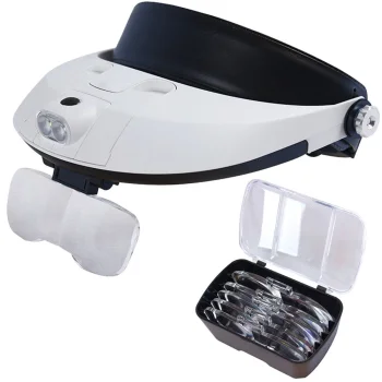 Headband Magnifier with 2x LED Light and 5 Interchangeable Lenses