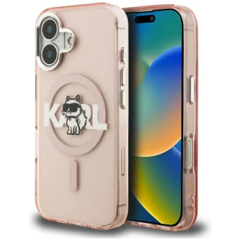 Karl Lagerfeld IML Choupette Sketch MagSafe dėklas iPhone 16, rožinis