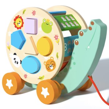 Wooden Crocodile Pull Along Toy and Shape Sorter with Numbers