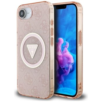 Guess IML Metal Glitter 4G Circle Triangle MagSafe Case for iPhone 16e, Pink