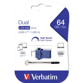 USB Flash Drive Verbatim Store 'n' Go Dual Drive 64GB, USB 3.0 / USB-C, Blue / Black