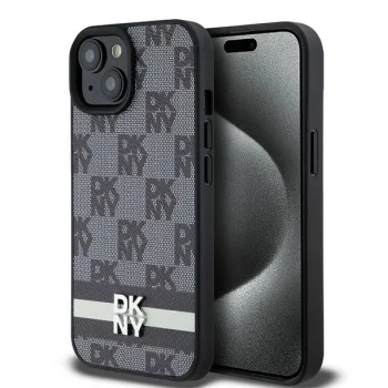DKNY iPhone 15 / 14 / 13 Case Leather Checkered Mono Pattern, Black