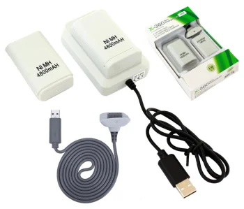 Xbox 360 battery pack with USB charger, 2 pcs, white