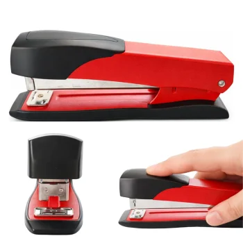 Office stapler for documents, metal mechanism, 15 cm, red and black
