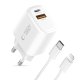 Tech-Protect NCA30 PD 30W QC3.0 USB-A / USB-C Wall Charger + USB-C / Lightning Cable 100cm - White