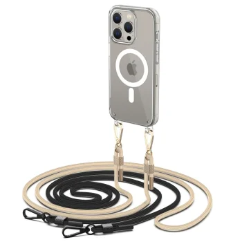 Tech-Protect iPhone 15 Pro Case FlexAir Chain MagSafe with Lanyards, Black/Beige