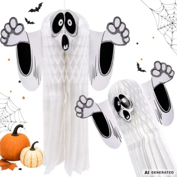 3D Foldable Paper Ghost Halloween Decoration, White