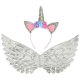 Unicorn Costume for Girls Dress Up Outfit with Skirt Wings and Headband, Silver