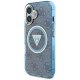 Guess IML Metal Glitter 4G Circle Triangle MagSafe Case for iPhone 16, Blue