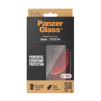 PanzerGlass Ultra-Wide Fit Antibacterial Tempered Glass for Xiaomi 13T / 13T Pro - With Black Frame