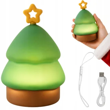 Silicone LED Night Light Christmas Tree, USB, 3 Modes, Green/Brown