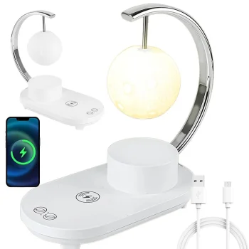 Moon RGB Night Light with 10W Wireless Charger and Bluetooth Speaker