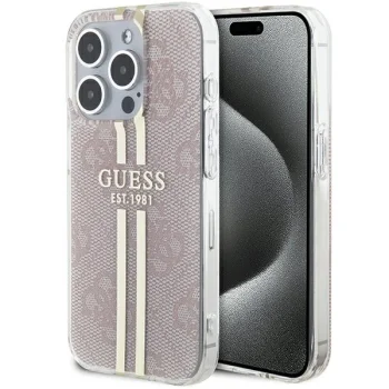 Guess iPhone 15 Pro Case IML 4G Gold Stripe, Pink