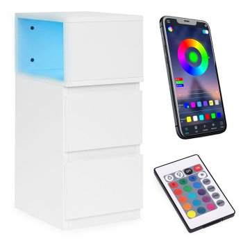 ModernHome LED Nightstand with 2 Drawers and Open Shelf, White