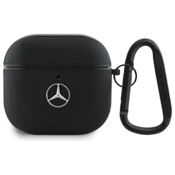 Mercedes MEA4CSLBK Leather Metal Logo Case for AirPods 4 Black