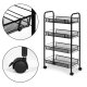 ModernHome 4-Tier Metal Rolling Utility Cart with Storage Baskets, Black