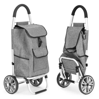 ModernHome Rolling Grocery Cart 33L with Large Wheels and Pockets, Gray