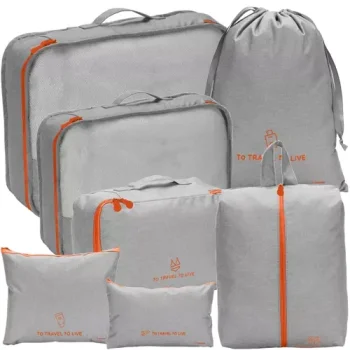 Luggage Suitcase Organiser Travel Garment Bags for Clothing, Underwear, Cosmetics etc., Set of 7, Gray