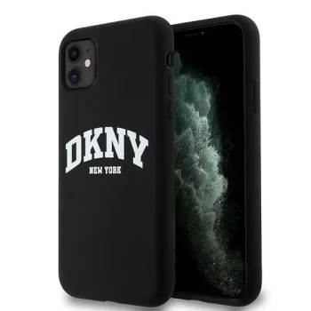 DKNY iPhone 11 / XR Case Liquid Silicone White Printed Logo MagSafe, Black