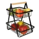 Two-Tier Fruit Basket, Metal and Wood, Black