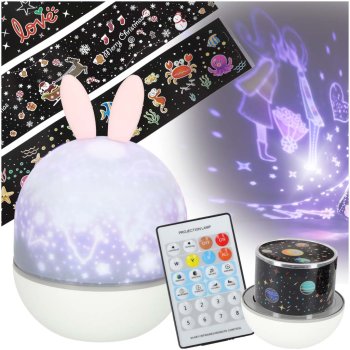 Bunny Star Projector Night Light for Kids, Rotating LED Lamp with Remote, 6 Films