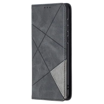 Huawei P50 Geometric Pattern Leather Stand Case Cover - Black