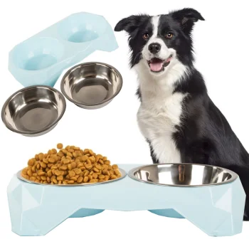 Double Bowl for Dogs and Cats with Removable Steel Bowls 2 x 350 ml
