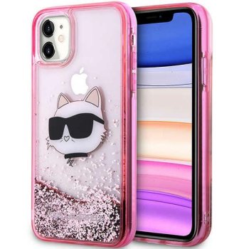 Apple iPhone 11 6.1'' Karl Lagerfeld Glitter Choupette Head Cover Case, Pink