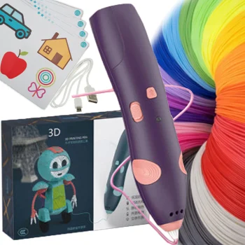 Children's 3D Pen Pencil Printer for PCL Plastic for Modeling Drawing, Purple
