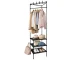 Corner Coat Rack with 3 Shoe Shelves, Metal Hall Tree Entryway Organizer Stand, black